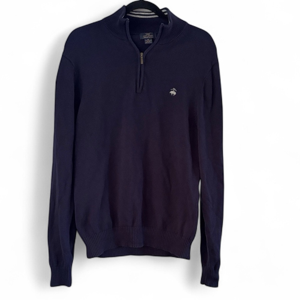 Brooks Brothers 346 Supima Cotton Men’s Med 3/4 zip Pullover Navy Blue Sweater
